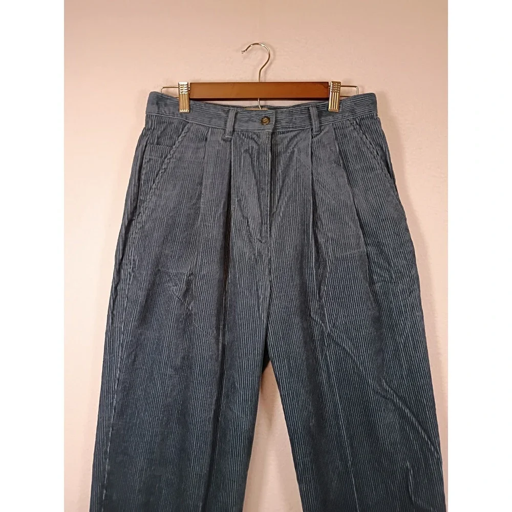 Dark Academia Marsh Landing Essentials Women 12 Teal Blue Pleated Corduroy Pants